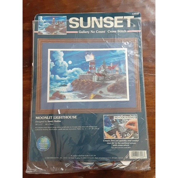Sunset Gallery Moonlit Lighthouse No Count Cross Stitch Kit New,Coastal - Picture 3 of 12